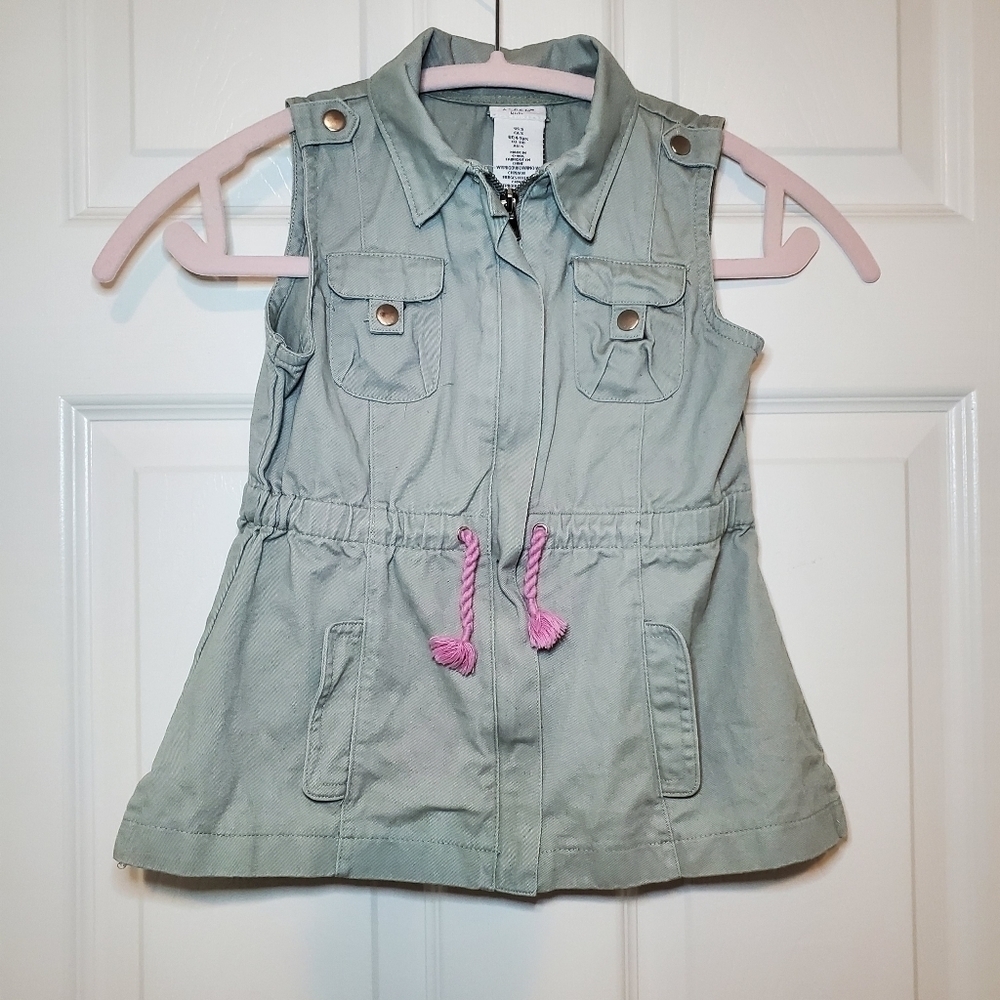 Aspen Kids Zip Up Khaki Green Utility Vest Sz 5
